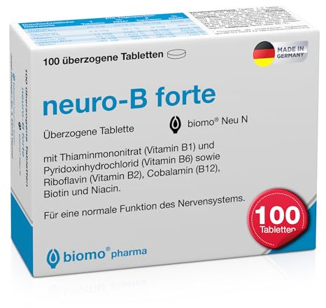 neuro-B forte biomo Neu 100 Tabletten – bei erhöhter nervlicher Belastung, mit allen B-Vitaminen zur Unterstützung des Nervensystems, Energiestoffwechsels und zur Verringerung von Müdigkeit