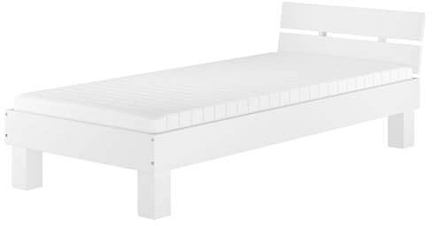 Erst-Holz®Einzelbett Buche massiv 90x200 Bett mit Rollrost Matratze waschweiß 60.86-09 W M