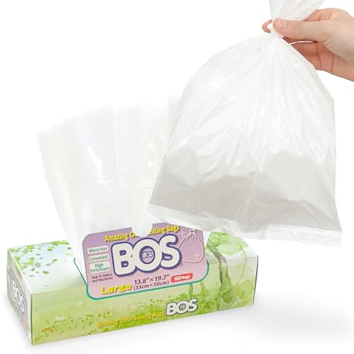 BOS Bolsas desechables para pañales, residuos de mascotas o cualquier producto sanitario, duraderas y sin perfume (60 bolsas) [Tamaño: L, color: blanco]