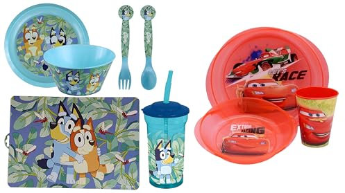 5PCs Super Mario Reusable Dinner Set - Kids Tableware Set Plate, Bowl & 260ML Drinking Plastic Cup with Cutlery Set, Breakfast Lunch Microwave Safe Dinnerware Set 4+Years