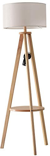 HOMCOM Lampadaire trépied Design scandinave dim. 50L x 50l x 154 cm 40 W Max. étagère intégrée Bois Massif pin Abat-Jour Toile Lin Beige