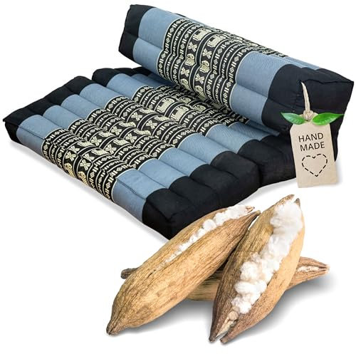 livasia Meditationskissen faltbar klappbar - 72x50x12cm - Zafukissen Zabuton für Yoga und Meditation, Meditationssitz mit Kapok, Sitzkissen Schneidersitz zum Klappen, handgefertigt (Blau/Elefanten)