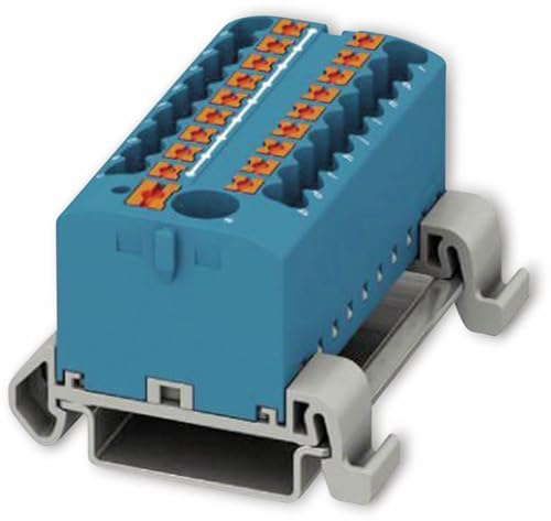 PHOENIX CONTACT PTFIX 6/18X2,5-NS35A BU Verteilerblock, Block mit waagerechter Ausrichtung und integrierter Einspeisung, 690 V, 24 A, Anzahl der Anschlüsse 19, Querschnitt 0,14 mm²-4 mm²