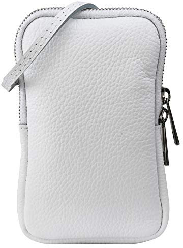 SH Leder Damen Echtleder Handytasche Umhängetasche Geldbörse Multifunktion Beutel Mini Bote Abnehmbar Verstellbar Schultergurt Handy bis 6,8 Zoll 11x18cm Jana G269 (Weiss)