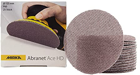 Mirka Abranet Ace HD Netz Schleifscheiben Ø 125mm Klett Korn P60 | Für 125mm Exzenter und Schleifmaschinen geeignet ideal für harte Oberflächen Holz Spachtel Lack Metall Schleifnetz mit Klett