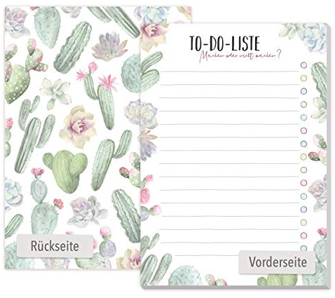 paper&you® A6 To-do Listen Block Kakteen mit 50 Blatt zum Abreißen - Notizblock, Tagesplaner, Organizer - nachhaltig & klimafreundlich | FFür Aufgaben im Alltag: 50 Blatt, 100g/m²-Papier, kompakte Liste mit Kringeln zum Abhaken für Zuhause, Büro & Schule