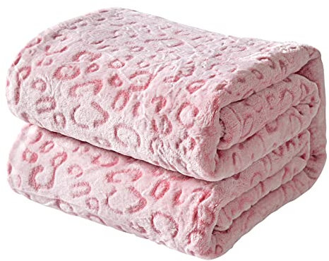 FY FIBER HOUSE coperte in pile di flanella, morbide coperte morbide e morbide, coperta per divano in microfibra leggera e accogliente/coperta per divano per adulti, 130x150cm, leopardo rosa