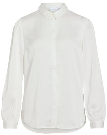 Vila Blusa de Mujer Viellette de satén, L/S Blanco Nieve. 40