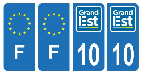 HADEXIA Nummernschild-Aufkleber, französisches Departement 10, Aube Region Grand Est & F, Frankreich, 4 Stück