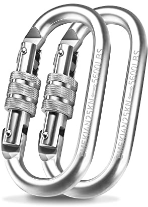 EMEKIAN Ovaler Karabiner FüR Drinnen Und DraußEn, Schwerlast Schraubkarabiner Mit Schraubverschluss, 25 KN (2500KG) Für Hängematte, Seil, Wandern, Camping (Ovaler, 2 Stück)