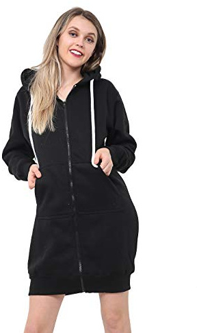 Women Long Hoodie Zipper Fleece Long Sleeves Ladies Fleece Longline Casual Hoodies Sweatshirts Jumper Fleece Top Cardigan Coat