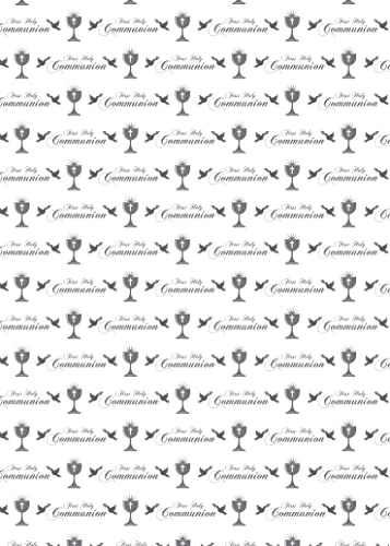 Lot de 4 feuilles de papier cadeau unisexe pour première communion Motif calice et colombe Blanc