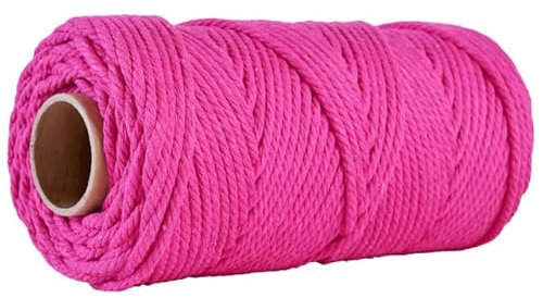 chlzekai 4 mm 100 Meter DIY Craft Making Strickkordel Baumwollseil verdrehte Makramee-Schnur für Wandbehang Pflanzenaufhänger Geschenkverpackung-Dunkelrosa