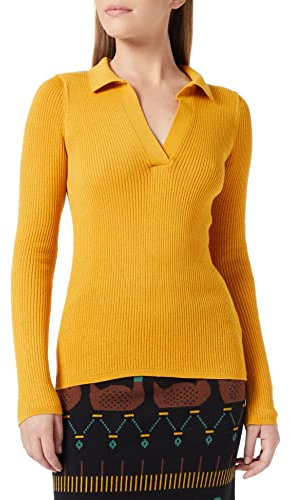 NA-KD Pique Collar Knitted Long Sleeve Top Camisa de Vestir, Golden Mustard, Medium para Mujer