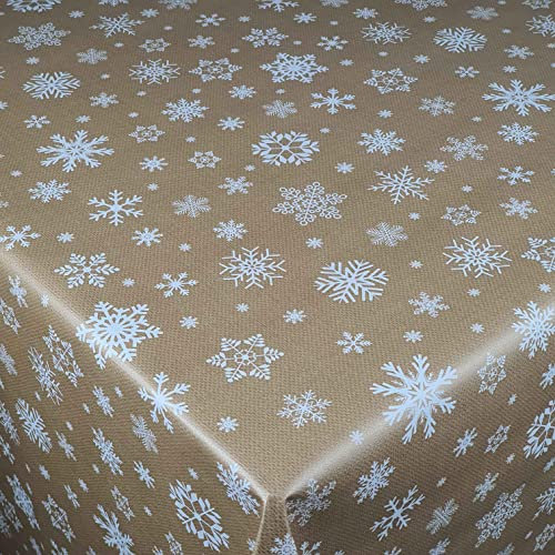 Wachstuch Wachstischdecke Tischdecke Weihnachtstischdecke Größe wählbar Weihnachten Schneeflocken Gold Eckig 110 x 160 cm abwaschbar