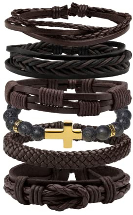MILAKOO geflochtene Lederarmbänder für Männer Frauen Armreif verstellbar Punk Manschette Herren