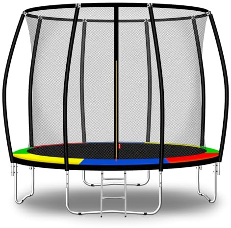 Baunsal® Trampolin Outdoor Ø 366 cm (FGIS) bunt-schwarz als Komplettset Gartenspielzeug Kindertrampolin Gartentrampolin rund Garten Spielzeug für Kinder