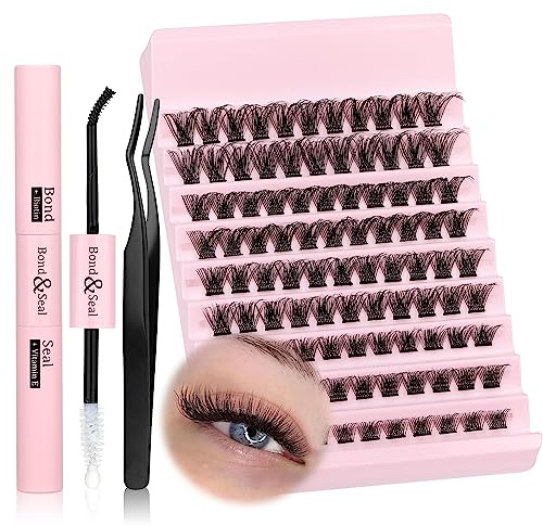 Cluster Lashes Kit D Curl Cluster Lashes with Bond Seal Lash Glue 108Pcs Wispy Lashes Individual Cluster Kit 8-16MM Eyelashes Individual Kit DIY at Home Lash Extensions Kit by JIMIRE