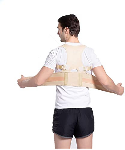 OHaGin Rückenbandage, Haltungskorrektur, 2 Stück, Verstellbarer Rücken, Schulter, Lendenwirbelsäule, Taillenstützgürtel für Kyphose, Buckel (Beige Medium)