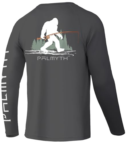 Palmyth Fishing Shirts for Men Long Sleeve UPF 50+ T Shirt Sun Protection Tee (Charcoal/Bigfoot Fishing, L)