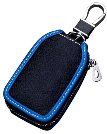 Osilly Funda para llavero de coche, de piel, con ventana de malla para mando a distancia (negro/azul)