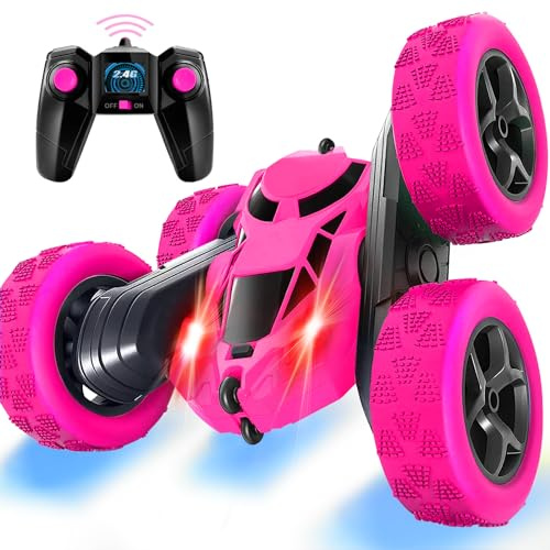 MidiVix Ferngesteuertes Auto, 90 Min Spielzeit, 2.4Ghz Doppelseitig 360° drehbare RC Stunt Crawler mit Scheinwerfern, 4WD Off Road Drift RC Auto Spielzeug Geschenke für Jungen 6-12 Rosa