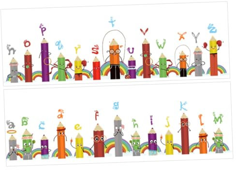 SEWOART Wandaufkleber Bleistift Malerei Für Kinderzimmer 2 Blätter Deko Mit Alphabet Buchstaben Einfach Anbringen Und Wasserfest Und Wiederverwendbar