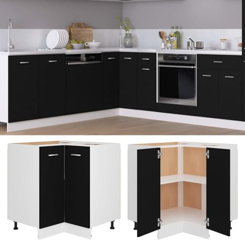 Xichuzi Eckunterschrank, Eckschrank, Winkelküche, Küchen Eckschrank, Küchen Schränke Einzeln, Kitchen Cabinets, Küchenschrank, Schwarz 75,5x75,5x80,5 cm Spanplatte