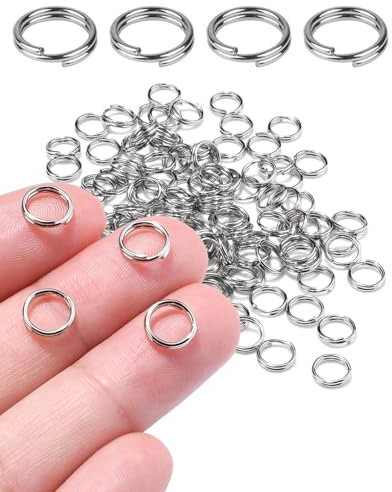 MYGLOAR Paquete de 100 llaveros, llaveros de 12 mm, llaveros pequeños de acero inoxidable, anillas divididas, anillas plateadas para joyería, llaves, decoraciones de bricolaje