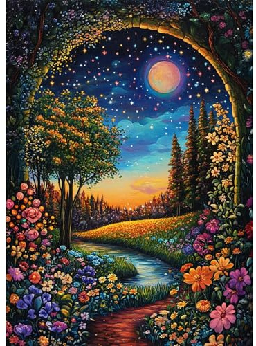 BOWETILE 5D DIY Diamond Painting Art Kits Luna, Kit di Pittura Diamante Fiori per Adulti, Quadri Ricamati con Strass di Paesaggio per Principianti, Decorazione Murale per la Casa 30x40 cm