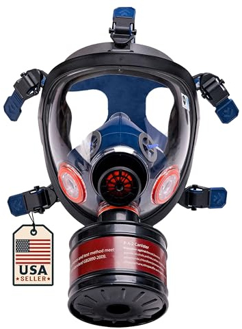 Tesoro Moda Survival & Tactical Full Face Gas Mask Respirator - Heavy-Duty Anti-Fog Air Filtration Mask with 40mm Activated Charcoal Filter for Vapor & Particulates