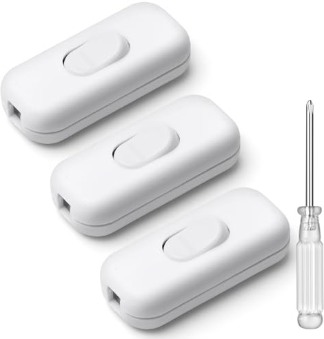 AXFEE Inline Schalter, 3 Stück Zwischenschalter Schnurschalter, Weiß | 250V 6A Kabelschalter Wippschalter, 2-adrige und 3-adrige Zuleitungen, Schnurzwischenschalter für Lampe Kleingeräte