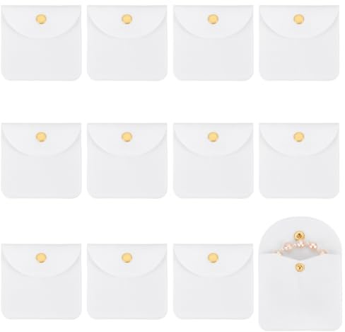 UNICRAFTALE 12Pcs Pochette à Bijoux en Velours Doux Pochette Rectangulaire Sac Cadeaux pour Bijoux avec Bouton Pression Sac de Rangement Portable Blanc pour Bague Collier Boucle D'Oreille Organisateur