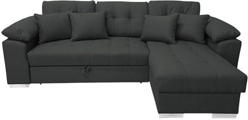 Ecksofa mit Schlaffunktion DETROIT L-Form, Sofa Couch mit Bettkasten, 3-Sitzer Eckcouch, Schlafsofa für Wohnzimmer, Big Sofa Couch mit Schlaffunktion (Dunkelgrau, Ottomane Rechts)