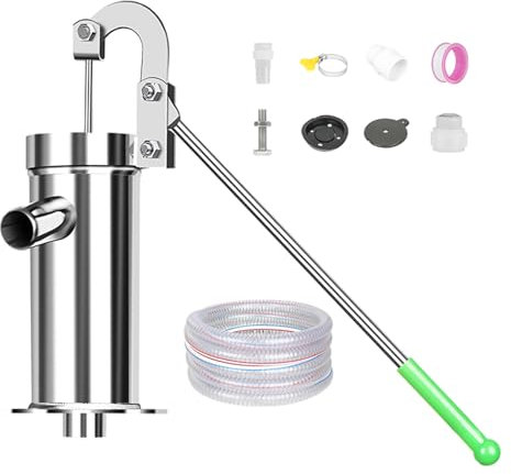 WPJBDS Manuelle Brunnenpumpe, Edelstahl Handpumpe, Tiefbrunnenpumpe, Saugpumpe Für Garten, Hof, Bauernhof, Grundwasser, 8 M/26 Ft Saugweite(Size:Well Pump+10m/32.8ft Pipe)