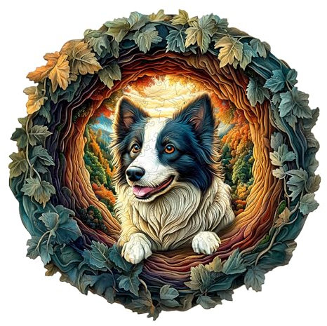 KaayeeWood Wooden Puzzle for Adults-200 Pieces Border Collie Unique Shape Advanced Wooden Jigsaw Puzzle for Adult,Challenge Wood Jigsaw Puzzles,Best Gift,Home Decoration