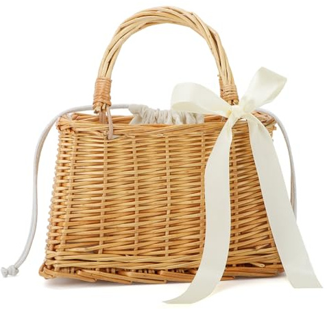 BWBIKE Borsa da Spiaggia in Rattan Naturale da Donna - Borsa Tote in Vimini Intrecciata a Mano, Borsa a Tracolla con Cestino di Paglia Boho per l'estate, i Viaggi e lo Shopping