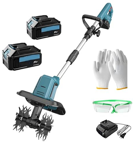 JXYQ Motoculteur électrique sans Fil, Petit motoculteur de Jardin avec 2 Batteries Lithium de 4 Ah, Largeur de Travail de 30 cm, Profondeur de Travail de 22 cm, pour Ferme, Jardin et pelouse.