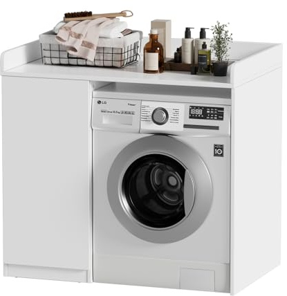 Armario para Lavadora Blanco 96x66x96CM Mueble para Lavadora con almacenamiento Armario de Baño para Lavadora Armario moderno sobre la lavadora, Laterales lisos sin tapas finales, Fácil montaje (A)