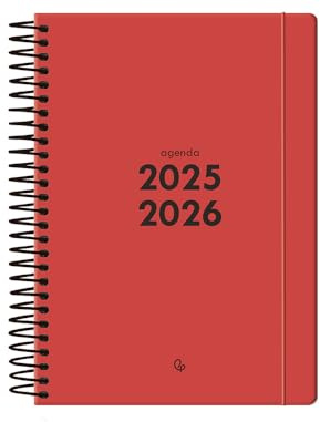 Liderpapel skolkalender 25-26 grundläggande spiral röd 2 dagar sida a5 tvåspråkigt papper fsc 70 gr.