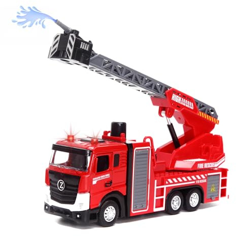 funnykid Feuerwehrauto,halbmetallisches Modell füir Kinder ab 4 Jahren, idealesWeihnachtsgeschenk für Jungen 4 5 6 7 8 9 Jahre, geeignet für drinnen & drauBen，Leiterstil