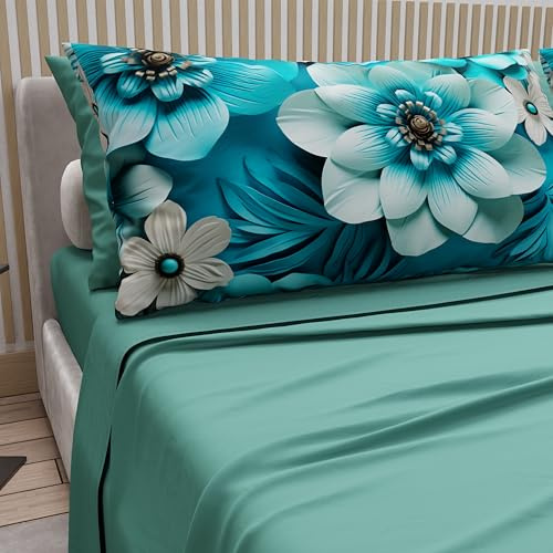 PETTI Artigiani Italiani - Lenzuola in Cotone con Federe in Stampa Digitale, Lenzuola Letto Singolo, Completo Letto Singolo, Floreale 21 Ottanio, 100% Made in Italy