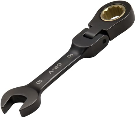 SPEEDWOX Llave combinada Llave combinada de trinquete de cabeza flexible de 10 mm - Casquillo y extremo abierto de 72 dientes, cabeza antideslizante flexible, acero CR-V tratado térmicamente para