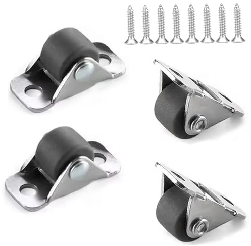 Furniture Casters, 4Pcs Fixed Caster Wheels, Small Furniture Casters, Side Mounting, Silent Transport Castors with Screws for Mini, Shopping Trolley, Roller Wheels