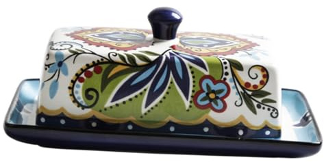 TOBBOMEY Caja para Mantequilla de con Tapa Floral Recipiente para Alimentos Resistente al Color para Cocina y Comedor Almacenamiento Versátil para Mantequilla y Snacks