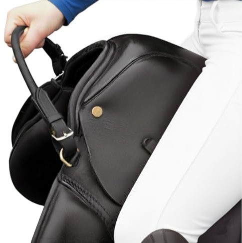 Hunters Saddlery Sattelanfassriemen aus rundgenähtem Leder – Sattelgriff/Anfassriemen für sicheren Halt beim Reiten, Pferd, 35 cm (Schwarz)