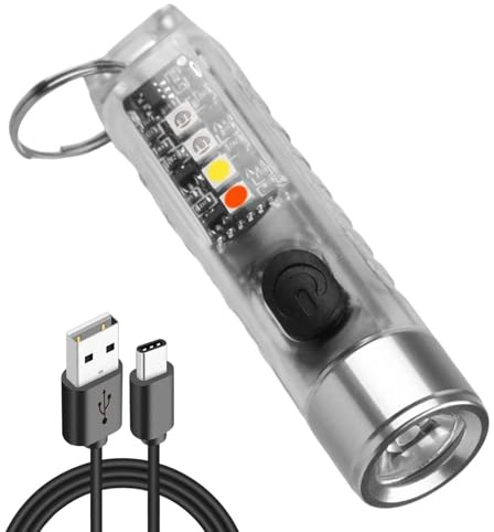 Mini LED Powerful Torch Super Bright 400LM Keychain Flashlight USB-C Rechargeable Pocket Torch with UV Red Blue Light IP65 Waterproof 6 Modes Magnet Base Keyring light for Night Camping Hiking