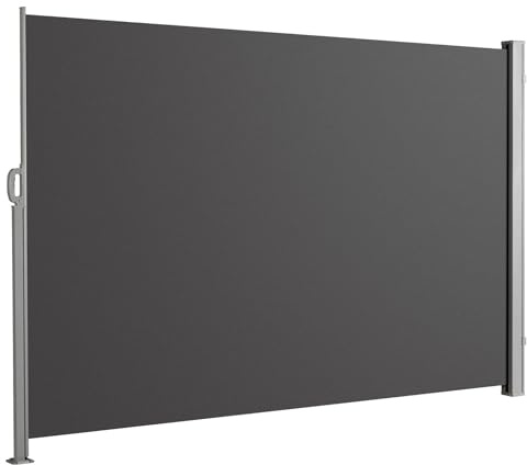Floordirekt Seitenmarkise aus Aluminium, 180x300cm Anthrazit - ausziehbarer Sicht- & Sonnenschutz für Balkon & Terrasse, Polyester 280 g/m² (PU), UV-Schutz UPF50+, mit Bodenhalterung