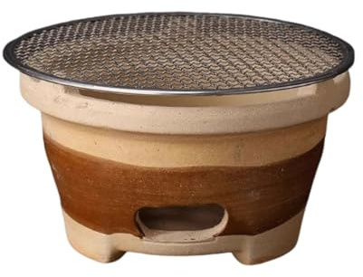 Barbecue Hibachi rond au charbon de bois, réchaud en terre cuite for extérieur, réchaud à fondue chinoise avec grille, idéal for le camping ou la maison.(19.8x13cm)