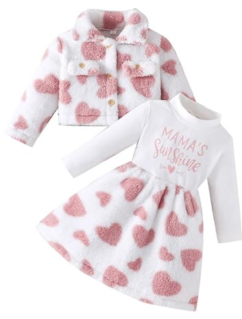 TSSOE Klänning och kofta för flickor långärmad flanell prinsessklänning höst vinter 2–6 år, rosa, 12-24 mois